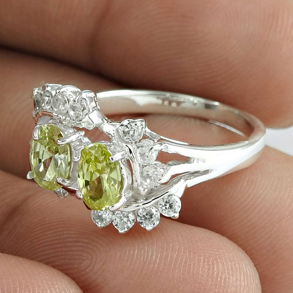 Gift For Her 925 Silver Natural Cubic Zirconia Statement Bohemian Ring Size 7 M6