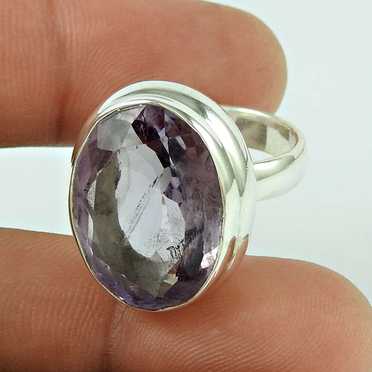 Woman Gift Natural Amethyst Cocktail Ring Size 7.5 925 Silver A25