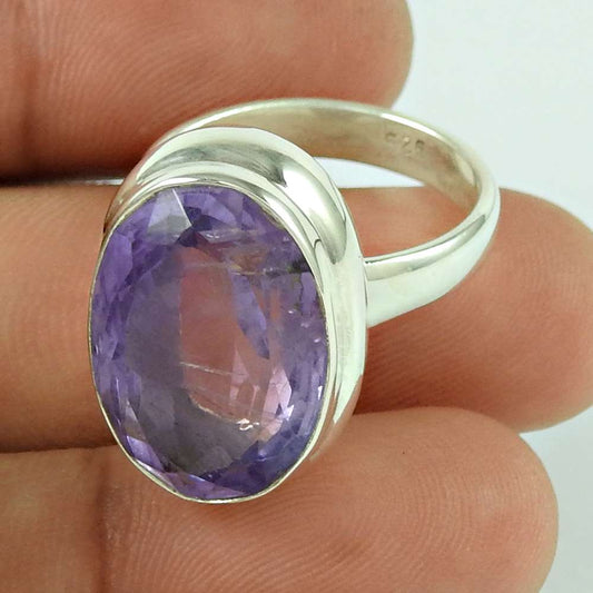 Natural Amethyst Gemstone Solitaire Ring Size 8 925 Silver For Girls B25