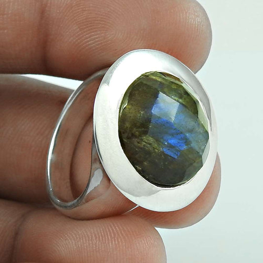 Natural Labradorite Gemstone Woman Gift Ring Size 8 925 Sterling Silver H12