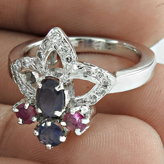 Christmas Gift Natural Iolite Gemstone 925 Silver Solitaire Ring Size 7.5 C22