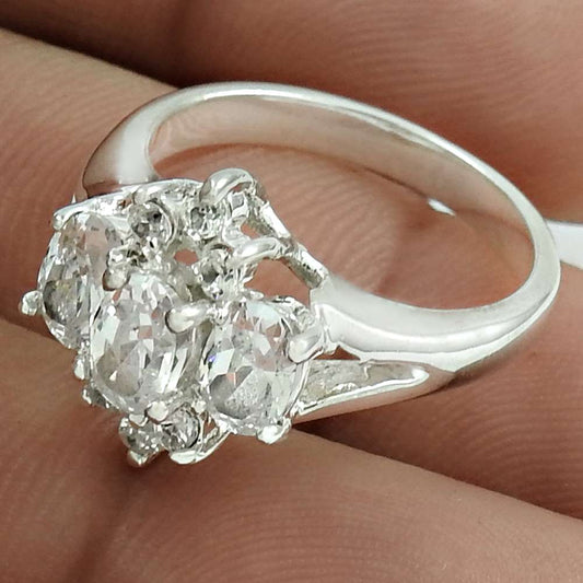 Gift For Her 925 Silver Natural Cubic Zirconia Statement Ethnic Ring Size 6 S10