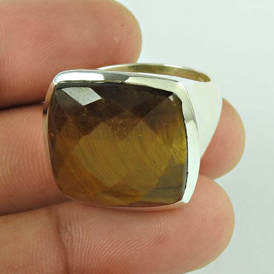 Natural Tiger'S Eye Gemstone 925 Sterling Silver Woman Gift Ring Size 8 K12