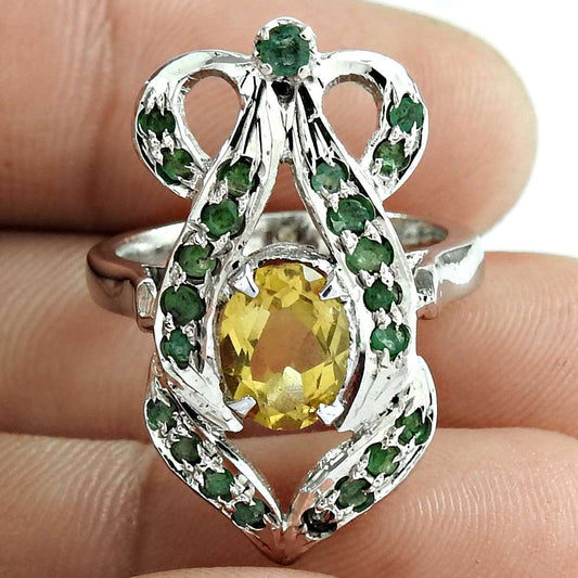 Christmas Gift Natural Citrine Gemstone Ring Size 6 925 Sterling Silver E22