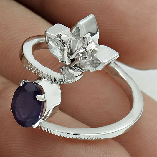 Wedding Gift For Her 925 Silver Natural Amethyst Statement Boho Ring Size 8 J4