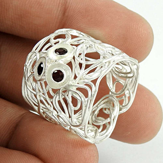Sterling Silver Jewellery Designer Garnet Gemstone Ring