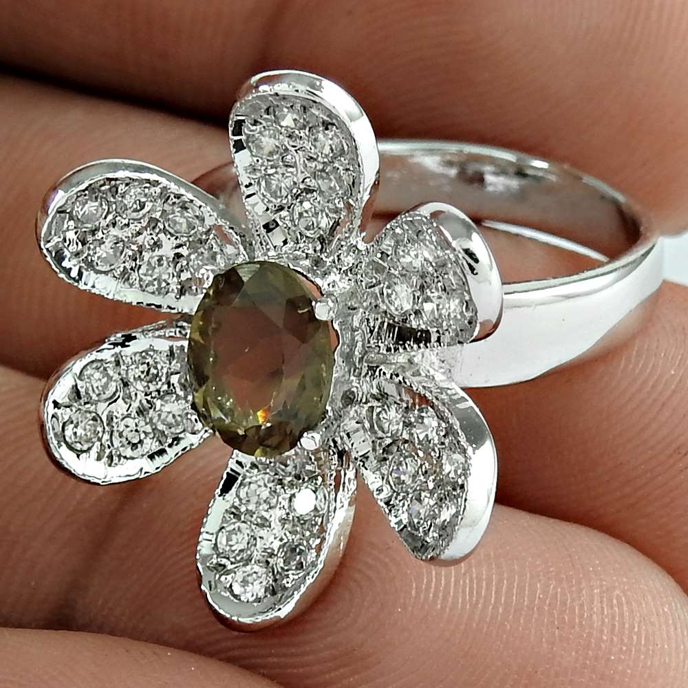 Natural Smoky Quartz Gemstone Flower Christmas Gift Ring Size 7 925 Silver L15