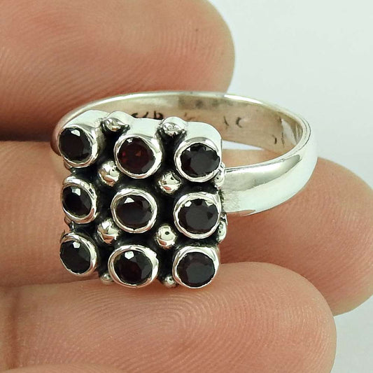 Woman Gift Natural Garnet Gemstone 925 Sterling Silver Ring Size 9 H28