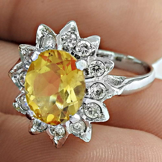 Christmas Gift Natural Citrine Statement Ring Size 6 925 Sterling Silver F35