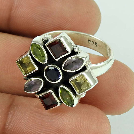 Classy Design 925 Silver Peridot Garnet Citrine Amethyst Ring