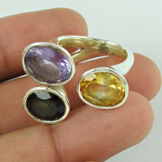 Bright Side 925 Sterling Silver Citrine Amethyst Smoky Quartz Ring Al por mayor