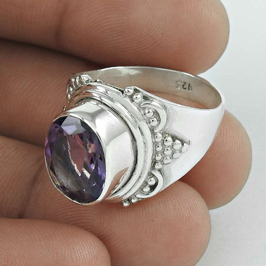 Natural Amethyst Gemstone Cocktail Boho Ring Size 9.5 925 Sterling Silver D25
