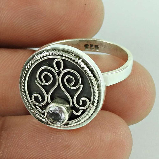 Woman Gift Natural Amethyst Solitaire Vintage Ring Size 7.5 925 Silver E49