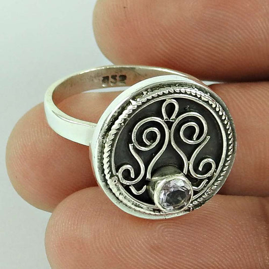 Woman Gift Natural Amethyst Solitaire Ethnic Ring Size 7 925 Silver F49