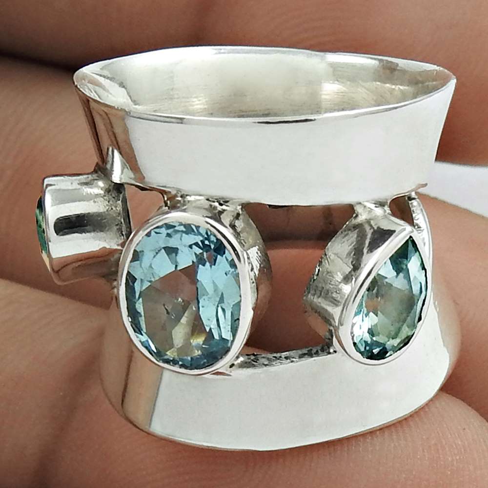Christmas Gift Blue Topaz Gemstone 925 Sterling Silver Solitaire Ring Size 5 N35