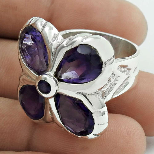 Gift For Her Natural Amethyst Statement Tribal Ring Size 7 925 Silver S8