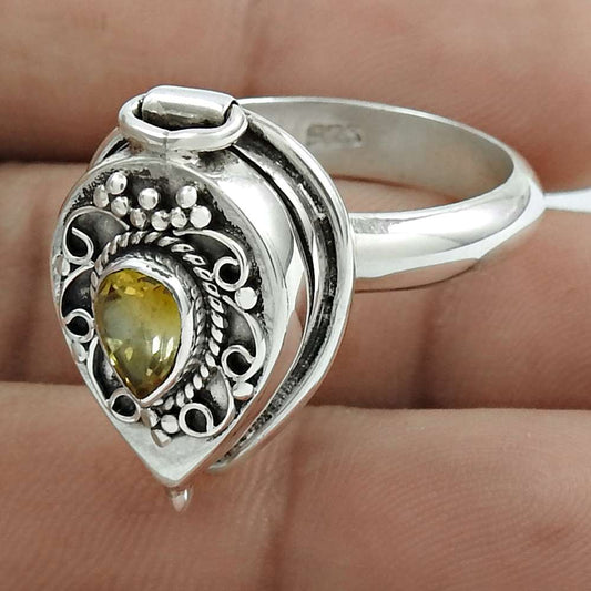 Natural Citrine Gemstone 925 Silver Cocktail Vintage Ring Size 9 For Women A29