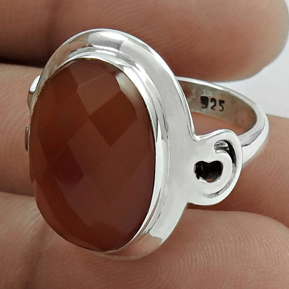 Natural Carnelian Solitaire Bohemian Ring Size 7 925 Silver For Women B14