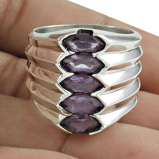 Natural Amethyst Statement Bohemian Ring Size 9 925 Silver For Women K12