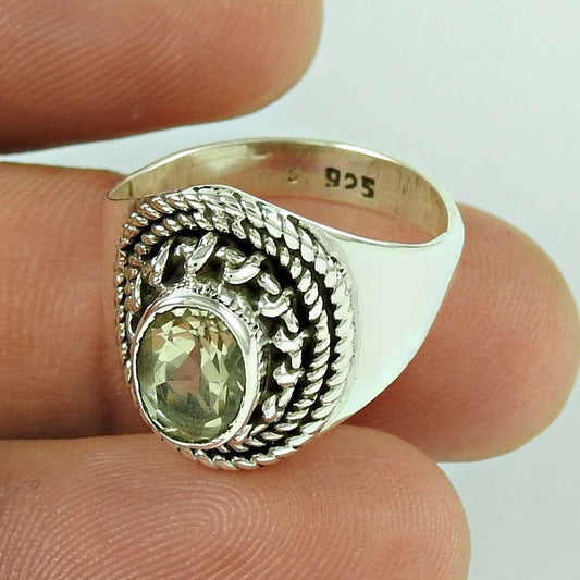 Woman Gift Lemon Quartz Gemstone Statement Ethnic Ring Size 7 925 Silver K49