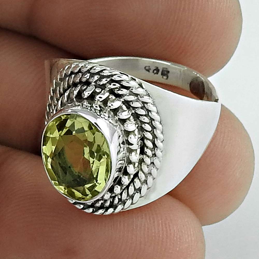 Woman Gift Lemon Quartz 925 Silver Solitaire Tribal Ring Size 7 L49