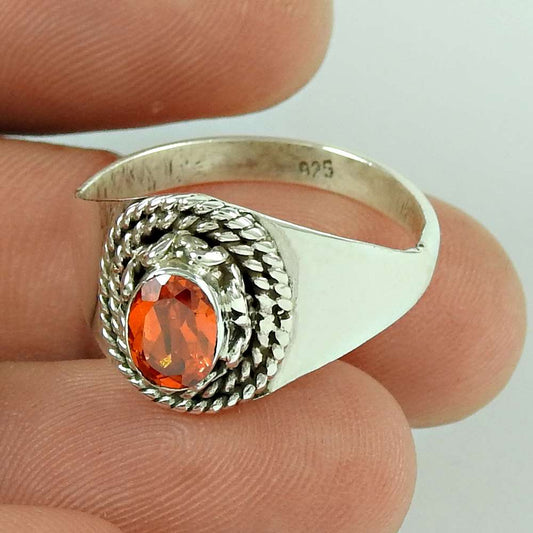 Woman Gift Citrine Gemstone Solitaire Bohemian Ring Size 9.5 925 Silver M49