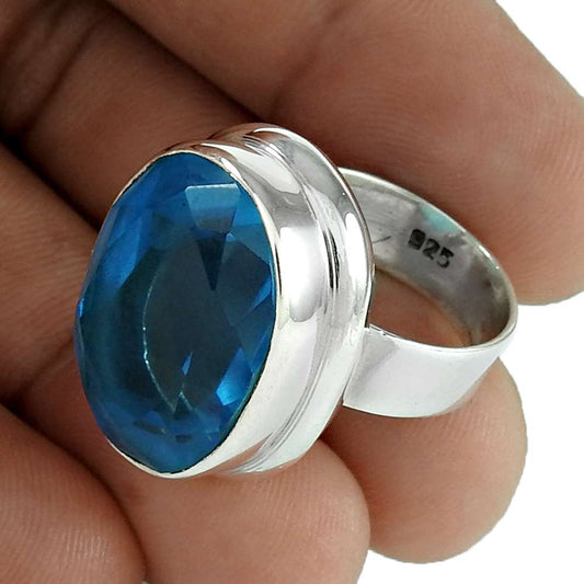 Woman Gift Statement Ring Size 6 925 Silver Natural Man-Made Glass P12