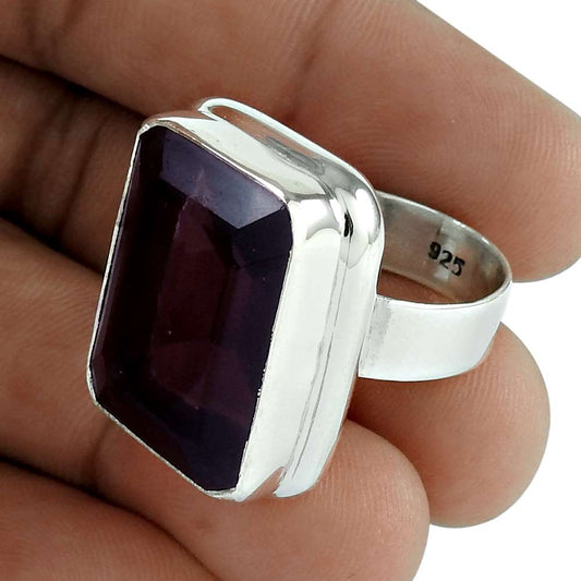 Natural Man-Made Glass Gemstone Cocktail Ring Size 8 925 Silver For Women Q4