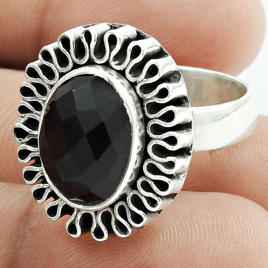 Woman Gift 925 Sterling Silver Jewelry Black Onyx Gemstone Ring Size 7 AF27