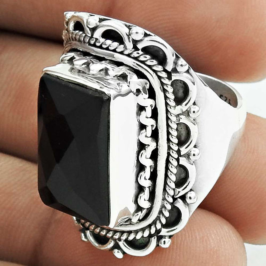 Natural Onyx Gemstone 925 Sterling Silver Cocktail Ring Size 8 For Women G14