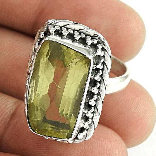 Solitaire Bohemian Ring Size 8 925 Silver Natural Lemon Quartz A10