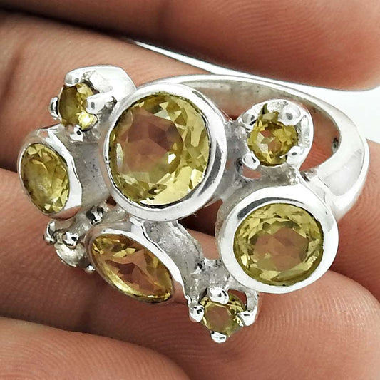 Woman Gift 925 Sterling Silver Jewelry Citrine Gemstone Ring Size 7.5 M86