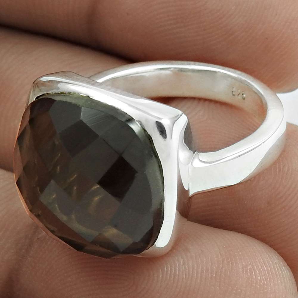 Natural Smoky Quartz Gemstone Ring Size 6.5 925 Silver Christmas Gift D36