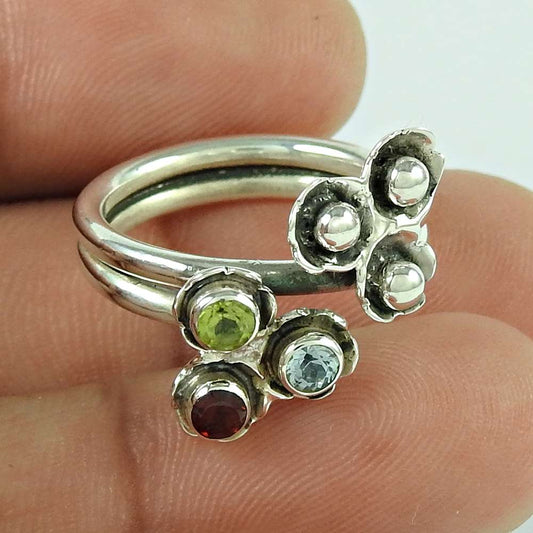 Woman Gift 925 Silver Natural Garnet Gemstone Statement Boho Ring Size 6 U49