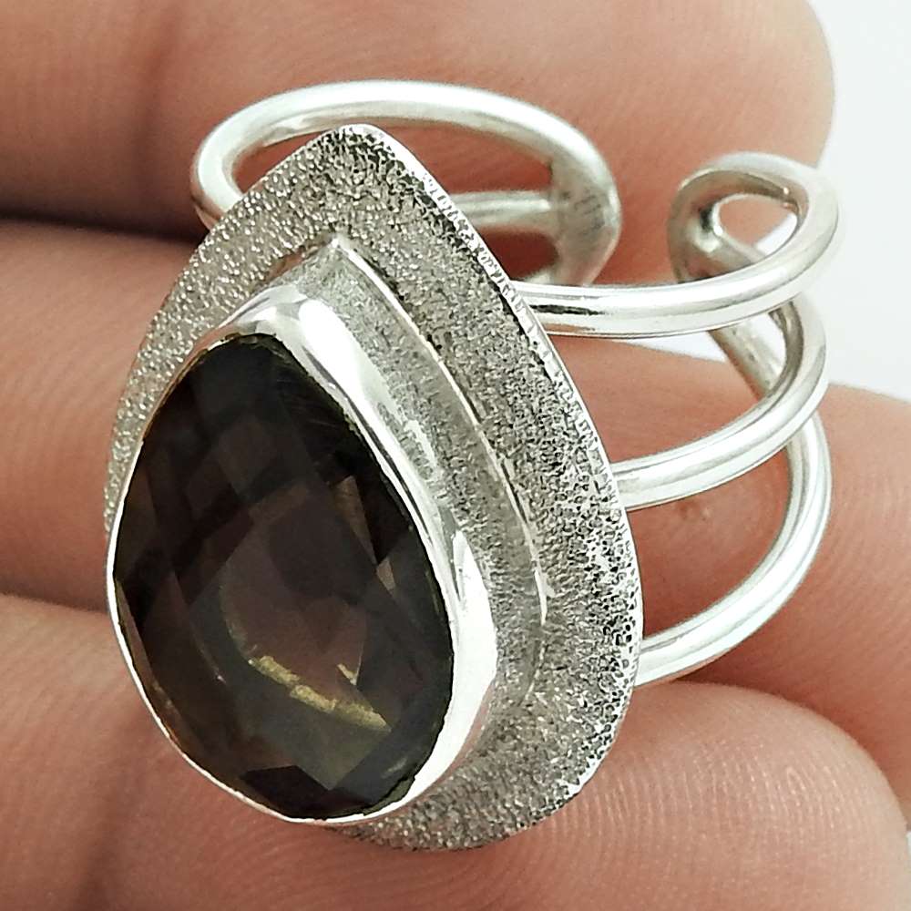 Christmas Gift Cocktail Ring Size 7 925 Silver Natural Smoky Quartz Gemstone F36