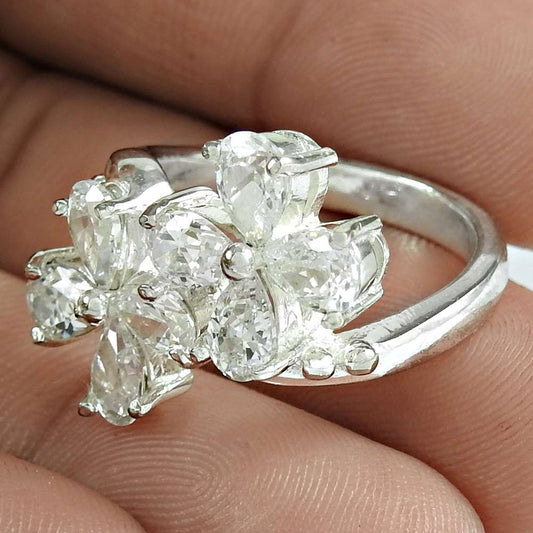 Natural Cubic Zirconia 925 Silver Cocktail Engagement Ring Size 7 For Women H14