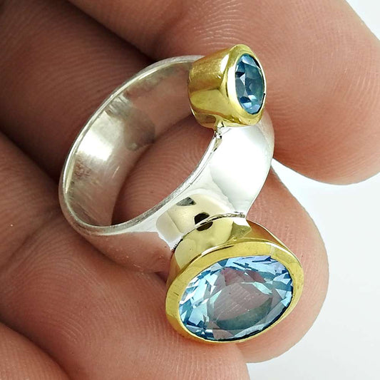 Woman Gift Natural Topaz Cocktail Ring Size 7 925 Silver V12