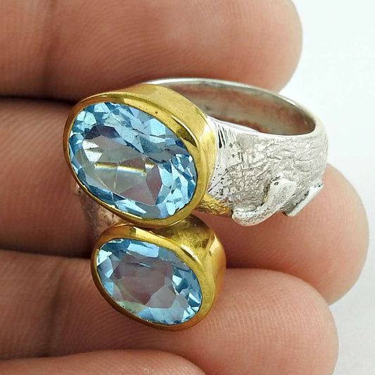 Natural Topaz Gemstone 925 Sterling Silver Cocktail Ring Size 7 For Women X12