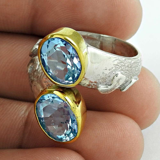 Natural Blue Topaz Gemstone Cocktail Ring Size 7 925 Silver For Girls Y12