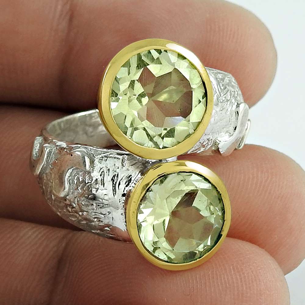 Woman Gift Natural Lemon Quartz Gemstone Cocktail Ring Size 7 925 Silver A29