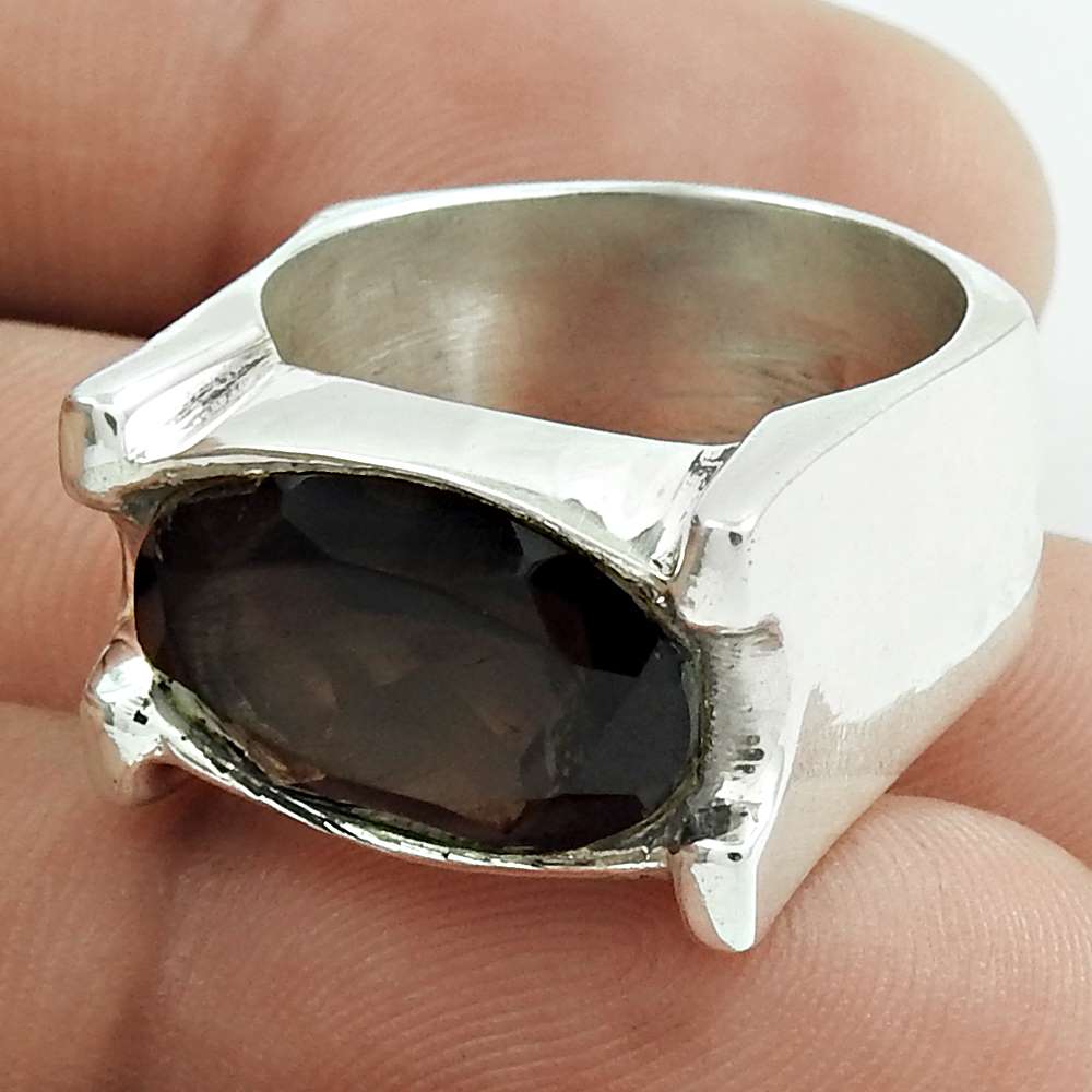 Christmas Gift Statement Ring Size 7.5 925 Silver Natural Smoky Quartz F23