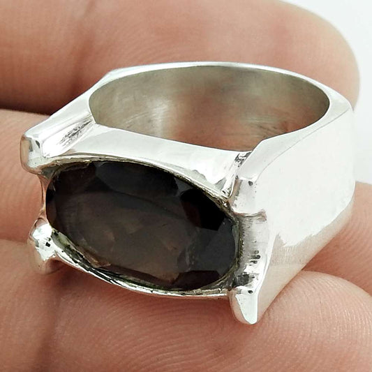 Christmas Gift Statement Ring Size 7.5 925 Silver Natural Smoky Quartz F23