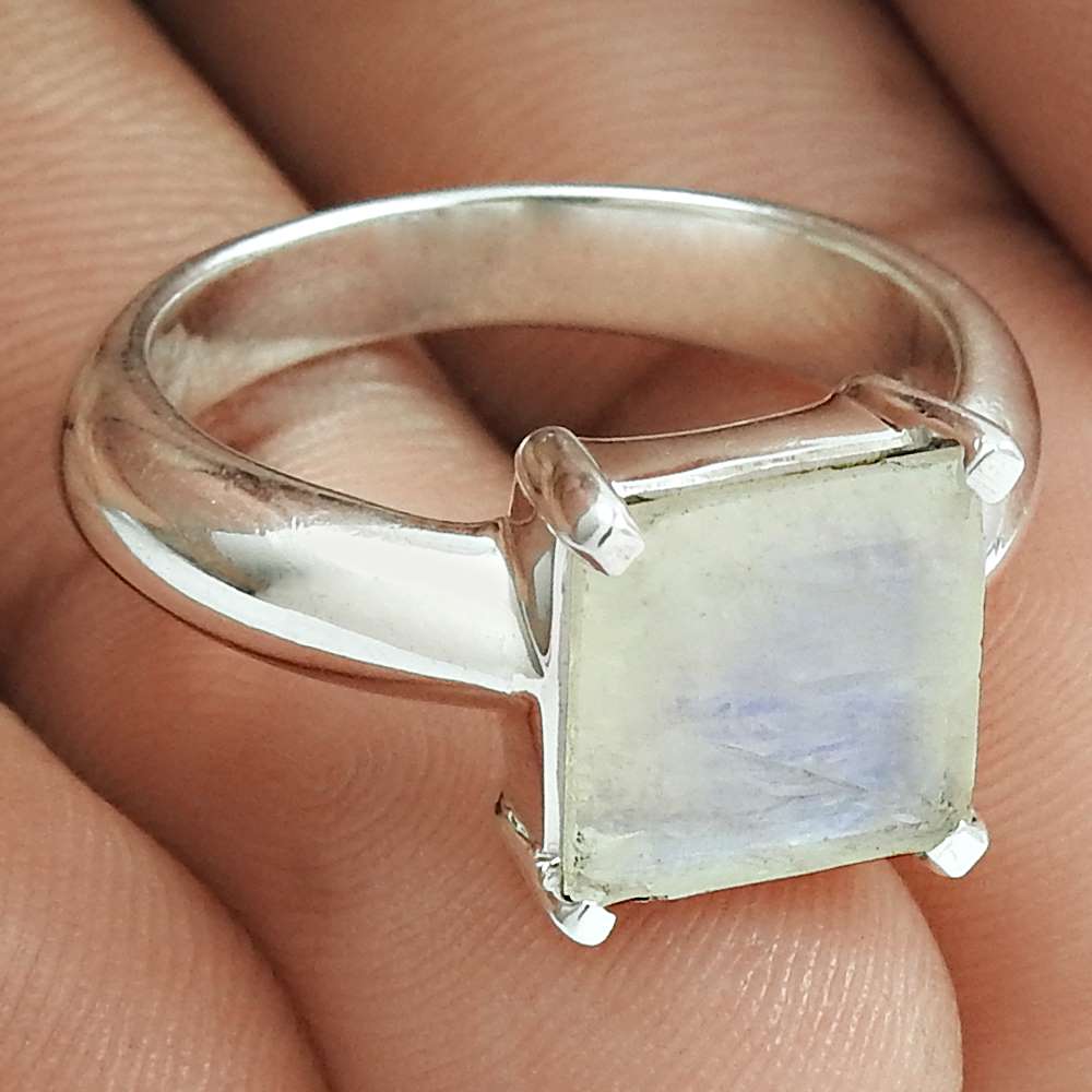 Christmas Gift Natural Rainbow Moonstone Cocktail Ring Size 7 925 Silver G23