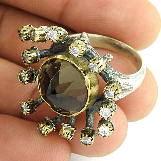 Natural Smoky Quartz Gemstone Woman Gift Ring Size 9 925 Sterling Silver C13