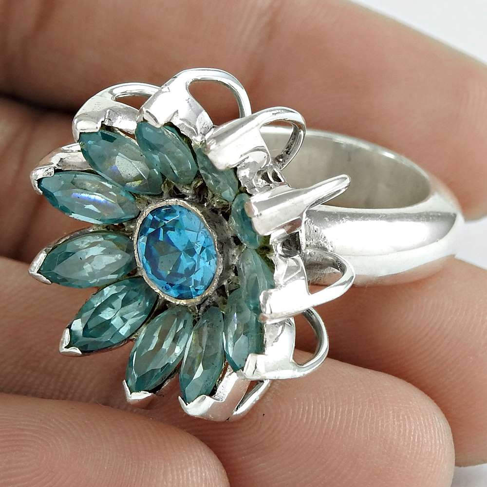 Natural Topaz 925 Silver Cocktail Vintage Christmas Gift Ring Size 6 O15