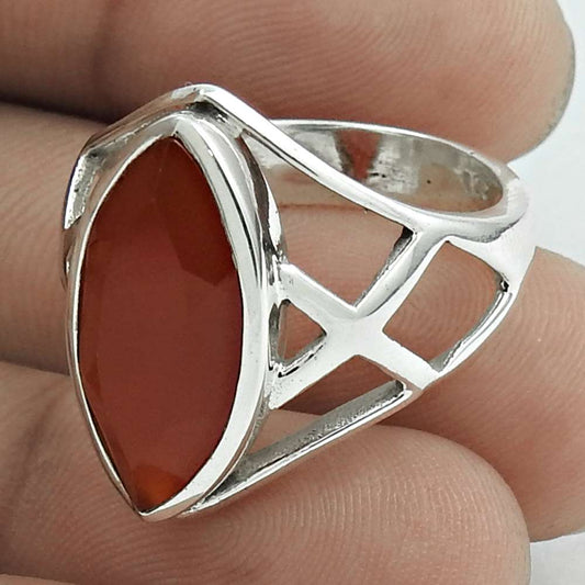 Natural Carnelian Gemstone Solitaire Christmas Gift Ring Size 8 925 Silver P15
