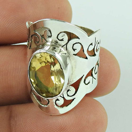 Natural Citrine Gemstone Statement Boho Yellow Ring Size 8 925 Silver B26