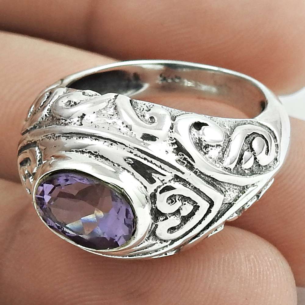 Natural Amethyst Solitaire Bohemian Christmas Gift Ring Size 7 925 Silver R15