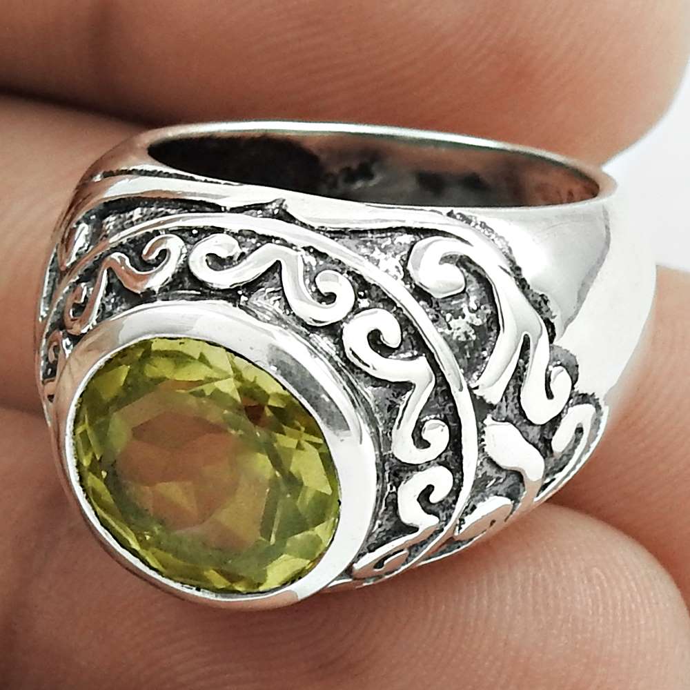 Natural Lemon Quartz 925 Silver Statement Vintage Christmas Gift Ring Size 7 T15