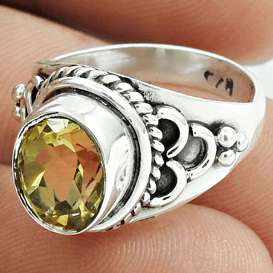 Wedding Gift For Her 925 Silver Natural Citrine Statement Ethnic Ring Size 6 A15